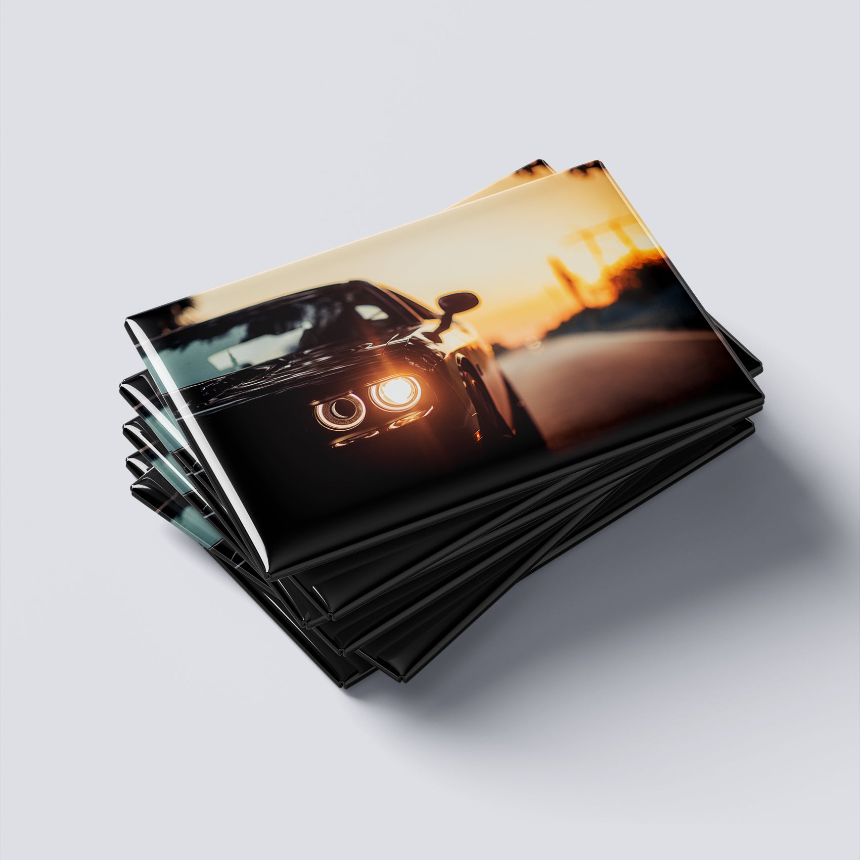 Magneți foto personalizați, set 8buc - Apus și mașină
